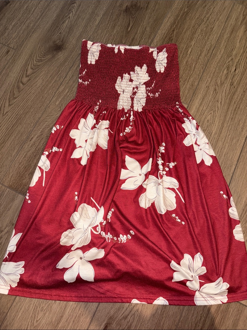 Red flower strapless sundress